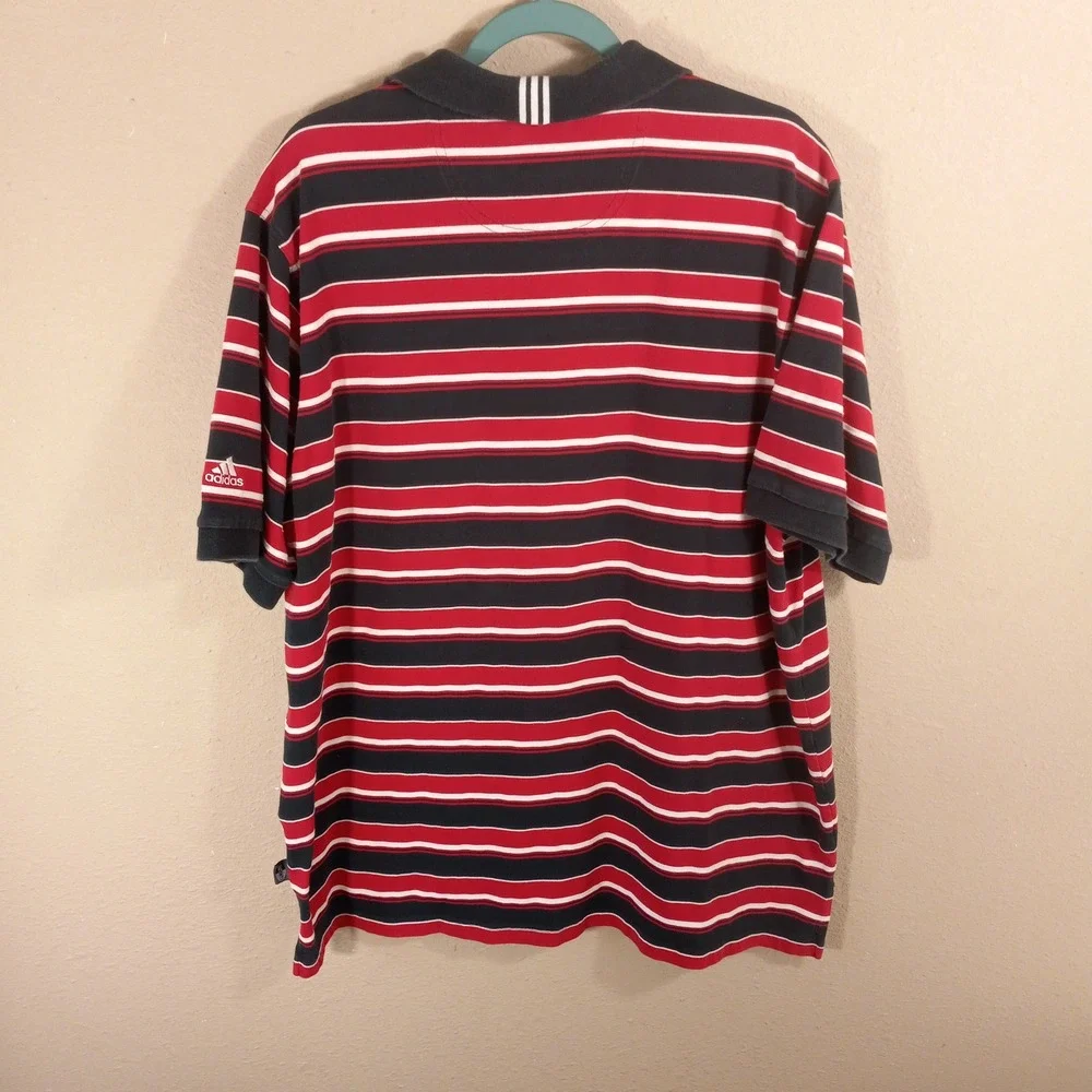 Adidas Climalite Mens XL Polo Shirt Red Black White‎ Striped Short Sleeve 938005